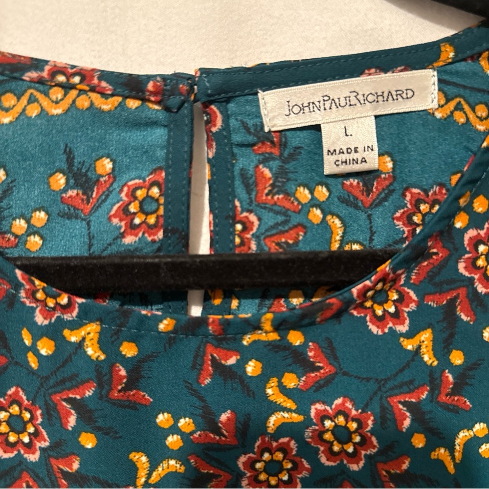 JohnPaulRichard Teal and Yellow Floral Blouse - Picture 3 of 6